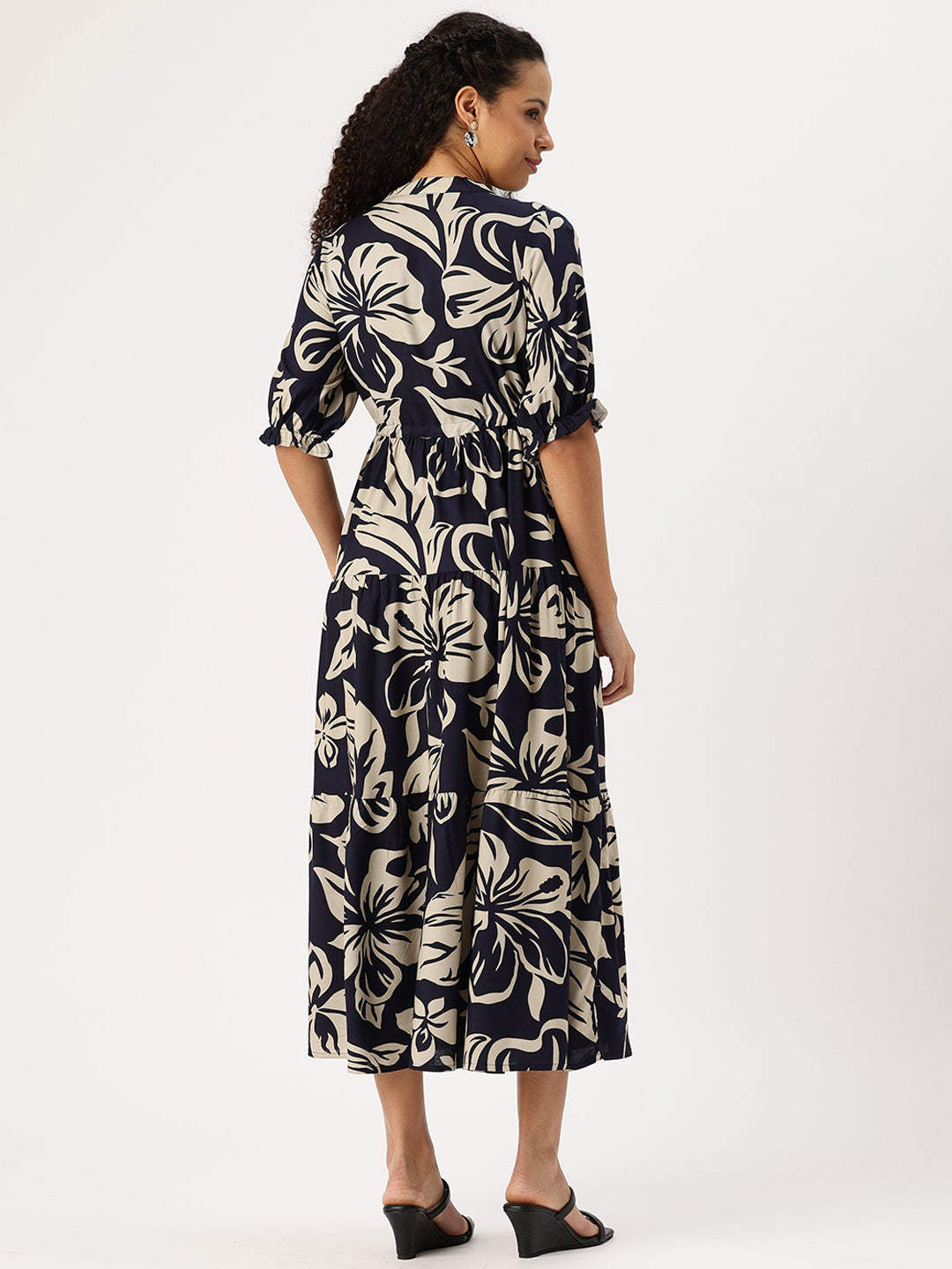 Blue Floral Printed Midi Dress