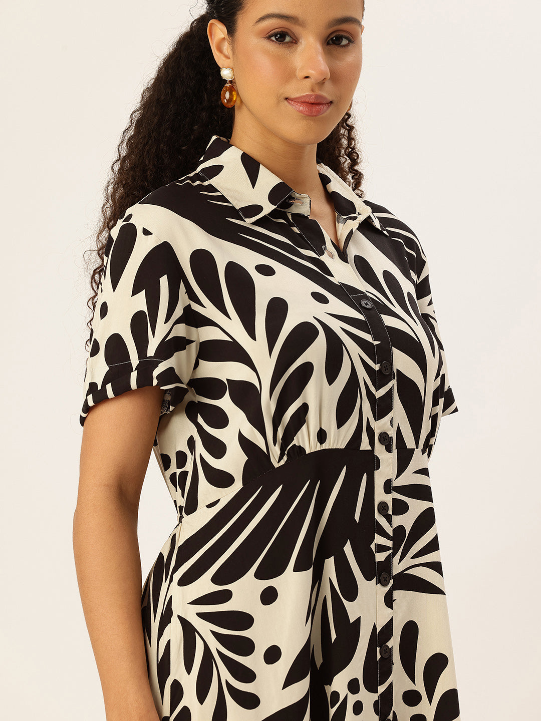 Off White Tropical Print A-Line Midi Dress, off white dress, tropical print dress, A-line dress, midi dress, printed midi dress, Womens western wear, summer dress, casual dress, vacation wear