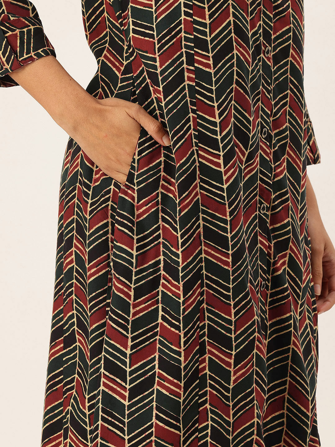 Red Geometric Printed A Line Kurta, red kurta, A-line kurta, geometric print kurta, printed kurta, Womens ethnic wear, Indian ethnic wear, casual kurta, festive kurta, daily wear kurta