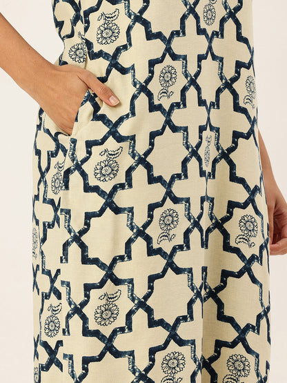 Blue Printed Straight Kurta, blue kurta, printed kurta, straight kurta, Womens ethnic wear, Indian ethnic wear, casual kurta, daily wear kurta, office wear kurta, stylish kurta