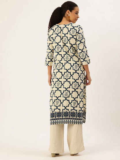 Blue Printed Straight Kurta, blue kurta, printed kurta, straight kurta, Womens ethnic wear, Indian ethnic wear, casual kurta, daily wear kurta, office wear kurta, stylish kurta