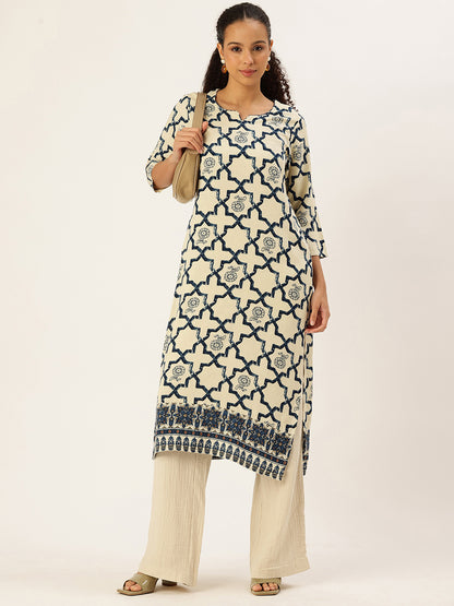 Blue Printed Straight Kurta, blue kurta, printed kurta, straight kurta, Womens ethnic wear, Indian ethnic wear, casual kurta, daily wear kurta, office wear kurta, stylish kurta