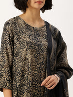 Grey Floral Printed Kurta with Trousers & With Dupatta