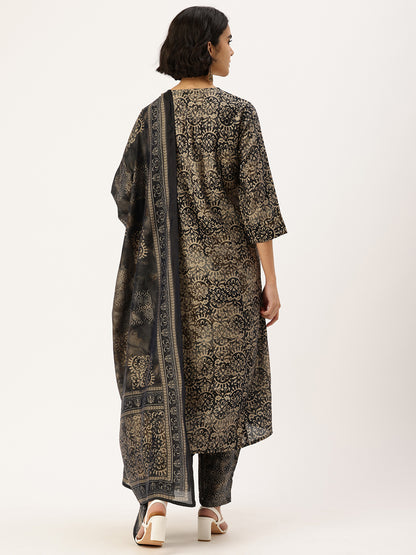 Grey Floral Printed Kurta with Trousers & With Dupatta, Grey Kurta Set, Floral Printed Kurta, Grey Floral Kurta Set, Kurta with Trousers, Kurta with Dupatta, Kurta Pant Set, Kurta Pant Dupatta Set, Printed Kurta Set, Floral Kurta Set, Women Ethnic Wear