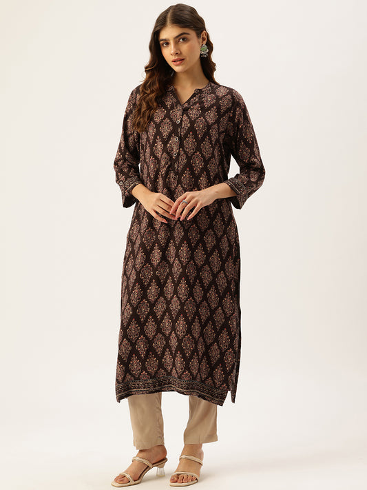 Black Ethnic Motifs Printed Kurta