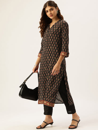 Blue Ethnic Motifs Florals Kurta