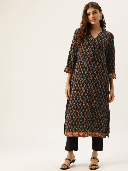 Blue Ethnic Motifs Florals Kurta