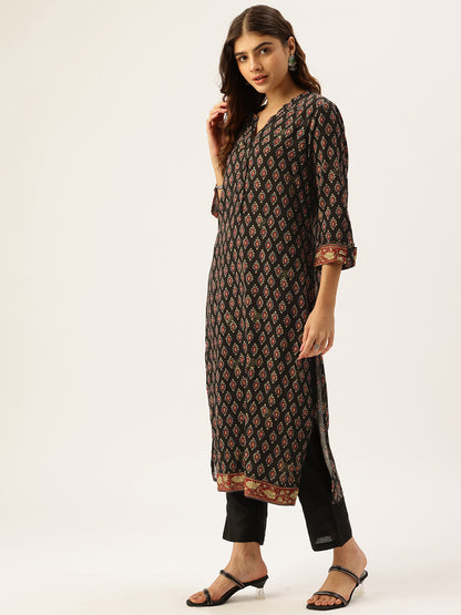 Blue Ethnic Motifs Florals Kurta