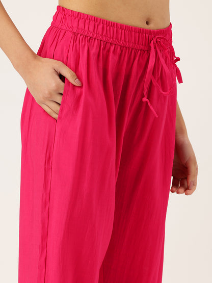 Pink Ethnic Motifs Printed Kurta with Trousers With Dupatta, Pink kurta set, ethnic motifs printed kurta set, kurta trouser dupatta set, women ethnic wear, printed kurta set for women, pink ethnic kurta set, traditional motifs kurta set, Indian ethnic wear Kurta Set, festive wear women Kurta Set