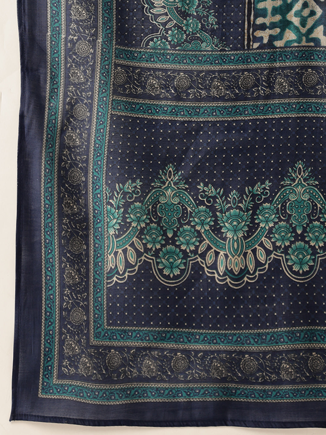 Geometric Printed Roll-Up Sleeves A-Line Kurta & Trousers With Dupatta ,geometric print, printed kurta set, A-line kurta, roll-up sleeves, kurta trouser set, kurta with dupatta, ethnic set, women ethnic wear, festive wear, casual ethnic, co-ord set