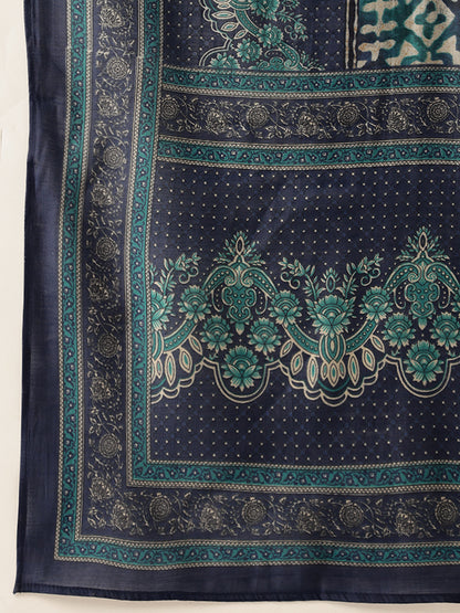 Geometric Printed Roll-Up Sleeves A-Line Kurta & Trousers With Dupatta ,geometric print, printed kurta set, A-line kurta, roll-up sleeves, kurta trouser set, kurta with dupatta, ethnic set, women ethnic wear, festive wear, casual ethnic, co-ord set