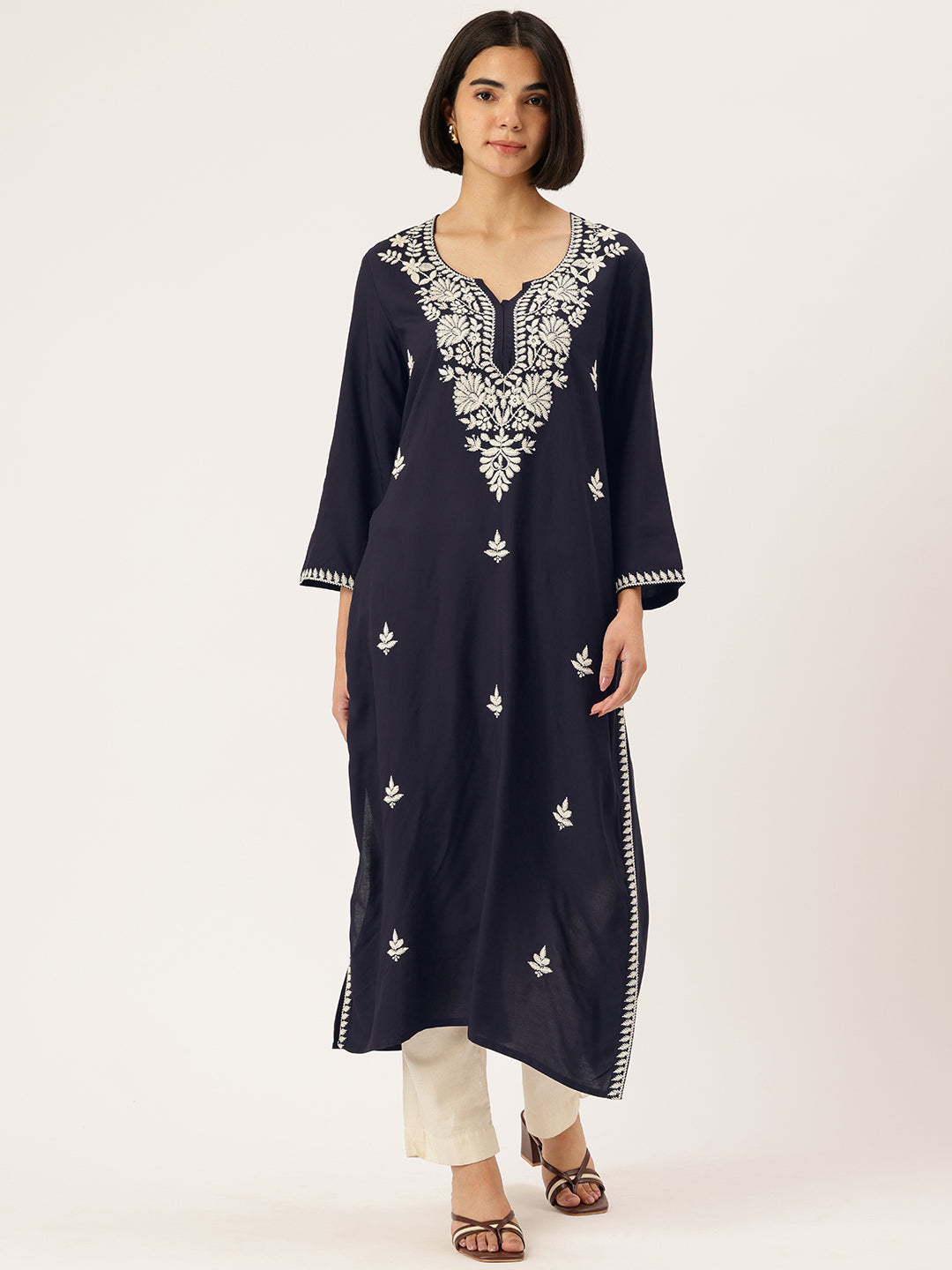 Floral Embroidered Straight Kurta ,floral embroidery, embroidered kurta, straight kurta, kurta, women kurta, ethnic wear, indian wear, casual ethnic, festive wear, office wear, daily wear, summer wear, Long kurta
