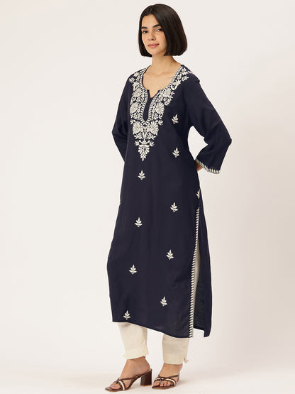 Floral Embroidered Straight Kurta ,floral embroidery, embroidered kurta, straight kurta, kurta, women kurta, ethnic wear, indian wear, casual ethnic, festive wear, office wear, daily wear, summer wear, Long kurta