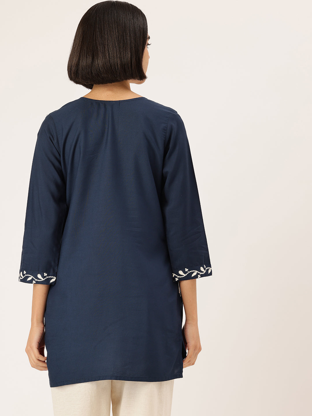 Blue Floral Embroidered Tunic, blue color short Kurtis, Floral embroidery short kurta, embroidered tunic, Blue color tunic, women tunic, ethnic wear short kurta casual wear short kurta, summer wear kurta, festive wear short kurta