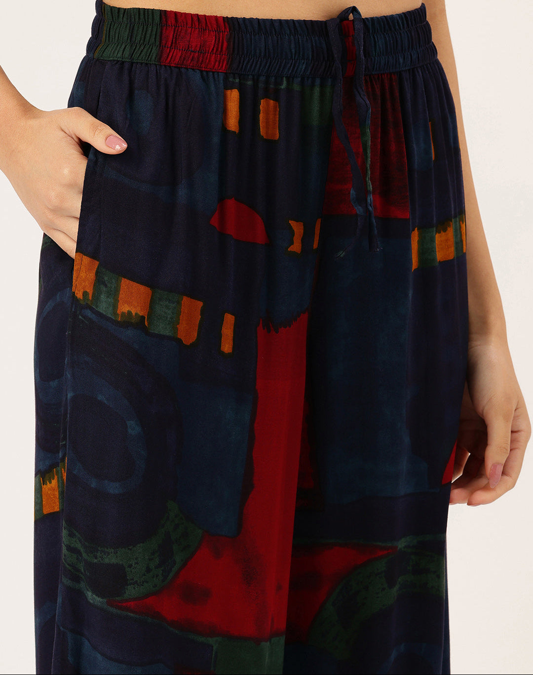 Abstract Printed Roll-Up Sleeves Tunic with Palazzos, Abstract printed tunic set, tunic palazzo set, women co-ord set, abstract print kurta, roll-up sleeves tunic, palazzo pants set, women ethnic fusion wear, casual wear for women, summer co-ord set, printed tunic set