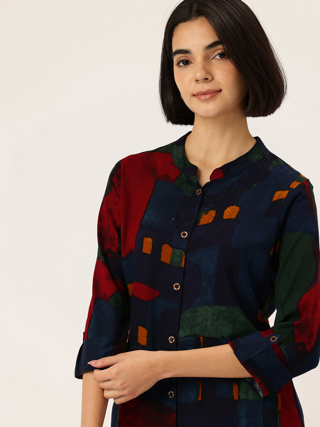 Abstract Printed Roll-Up Sleeves Tunic with Palazzos, Abstract printed tunic set, tunic palazzo set, women co-ord set, abstract print kurta, roll-up sleeves tunic, palazzo pants set, women ethnic fusion wear, casual wear for women, summer co-ord set, printed tunic set