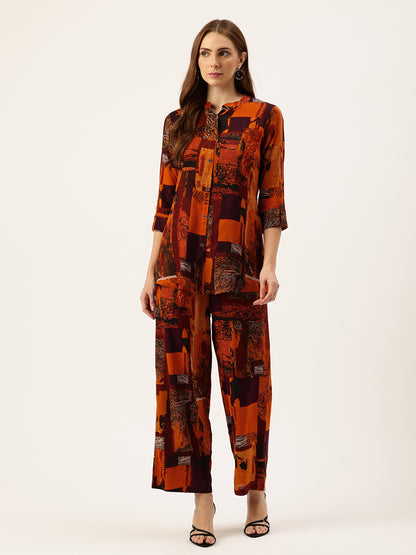 Printed Mandarin Collar Co-Ords