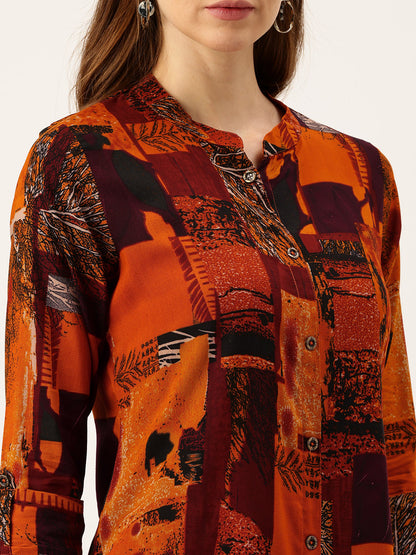 Printed Mandarin Collar Co-Ords
