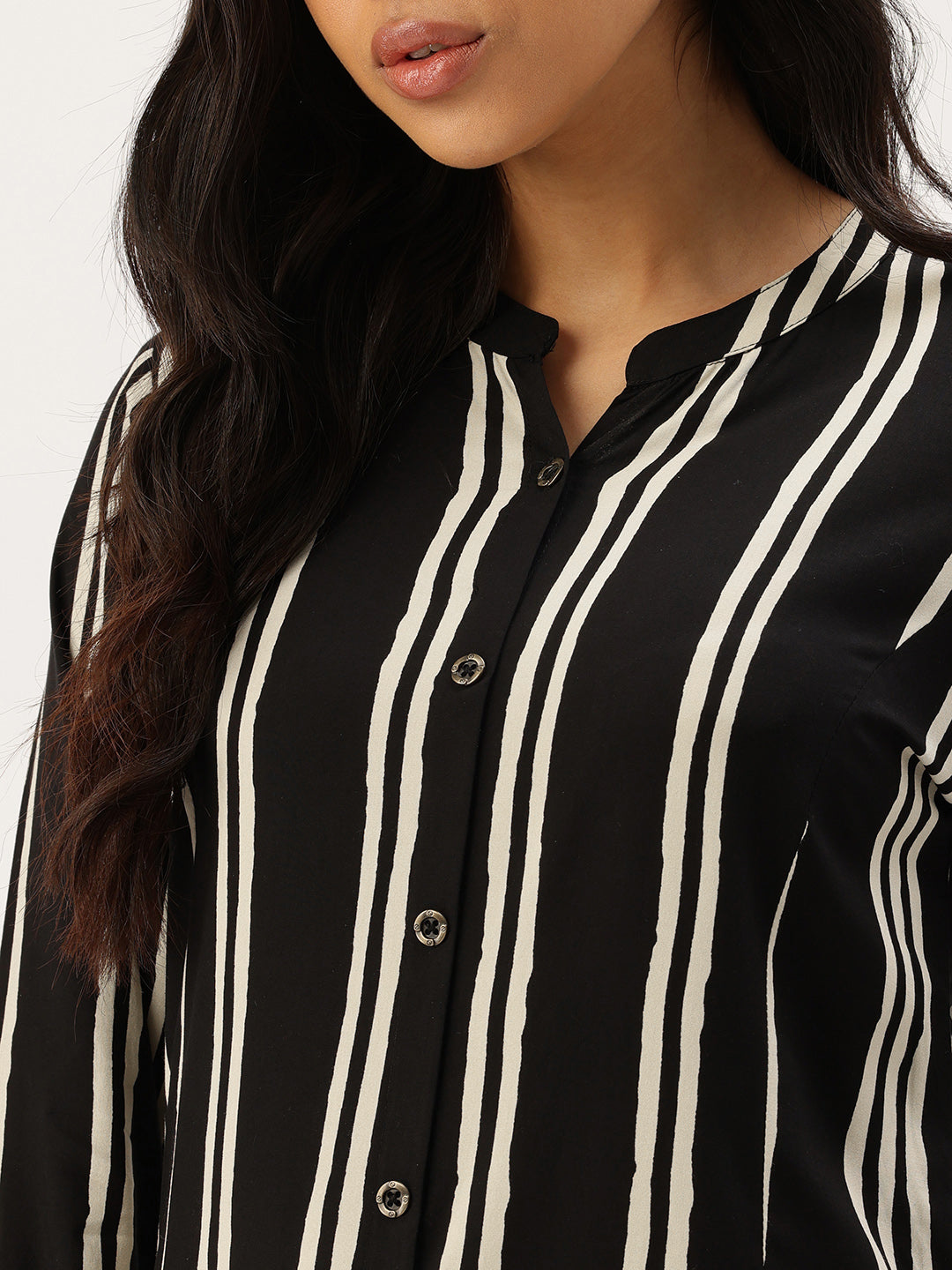Striped Mandarin Collar Kurta ,Striped Kurta, Striped Mandarin Collar Kurta, Mandarin Collar Kurta, Striped Ethnic Kurta, Womens Kurta, Ethnic Wear, Indo Western Kurta, Casual Kurta, Office Wear Kurta, Festive Kurta, Long Kurta