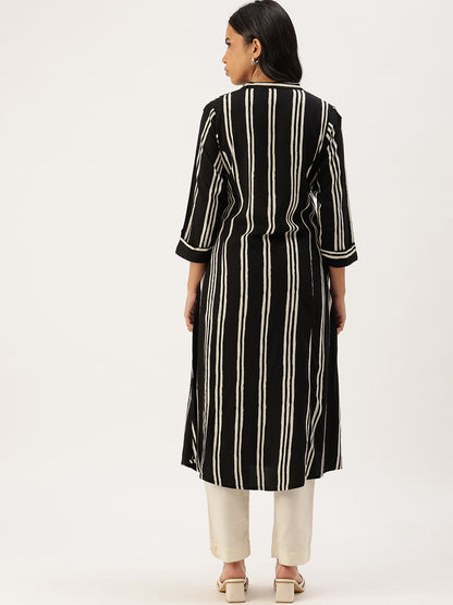 Striped Mandarin Collar Kurta ,Striped Kurta, Striped Mandarin Collar Kurta, Mandarin Collar Kurta, Striped Ethnic Kurta, Womens Kurta, Ethnic Wear, Indo Western Kurta, Casual Kurta, Office Wear Kurta, Festive Kurta, Long Kurta