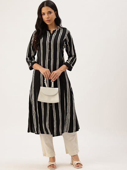 Striped Mandarin Collar Kurta ,Striped Kurta, Striped Mandarin Collar Kurta, Mandarin Collar Kurta, Striped Ethnic Kurta, Womens Kurta, Ethnic Wear, Indo Western Kurta, Casual Kurta, Office Wear Kurta, Festive Kurta, Long Kurta