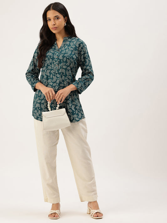 Floral Printed Mandarin Collar Tunic, Floral Tunic, Floral Printed Tunic, Mandarin Collar Tunic, Floral Ethnic Tunic, Womens Tunic, Ethnic Top, Printed Top, Indo Western Top, Fusion Wear, Casual Wear, Festive Wear, Office Wear, Womens Floral Top, New Arrival