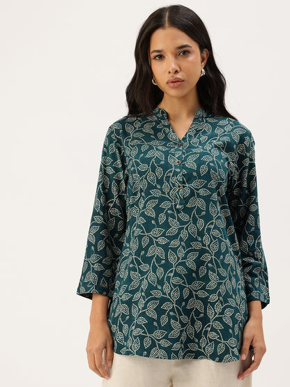 Floral Printed Mandarin Collar Tunic, Floral Tunic, Floral Printed Tunic, Mandarin Collar Tunic, Floral Ethnic Tunic, Womens Tunic, Ethnic Top, Printed Top, Indo Western Top, Fusion Wear, Casual Wear, Festive Wear, Office Wear, Womens Floral Top, New Arrival