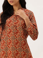 Red Ethnic Printed Mandarin Collar Tunic