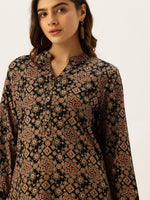 Black Geometric Collar Printed Tunic