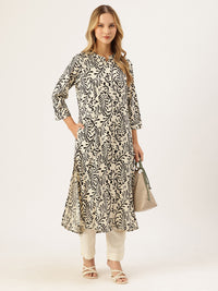 Off White Printed A-Line Kurta, Printed Kurta, A-line Kurta