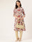 White Floral Printed Kurta, Floral Print, Collar Neck 