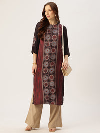 Maroon Round Neck Printed Kurta