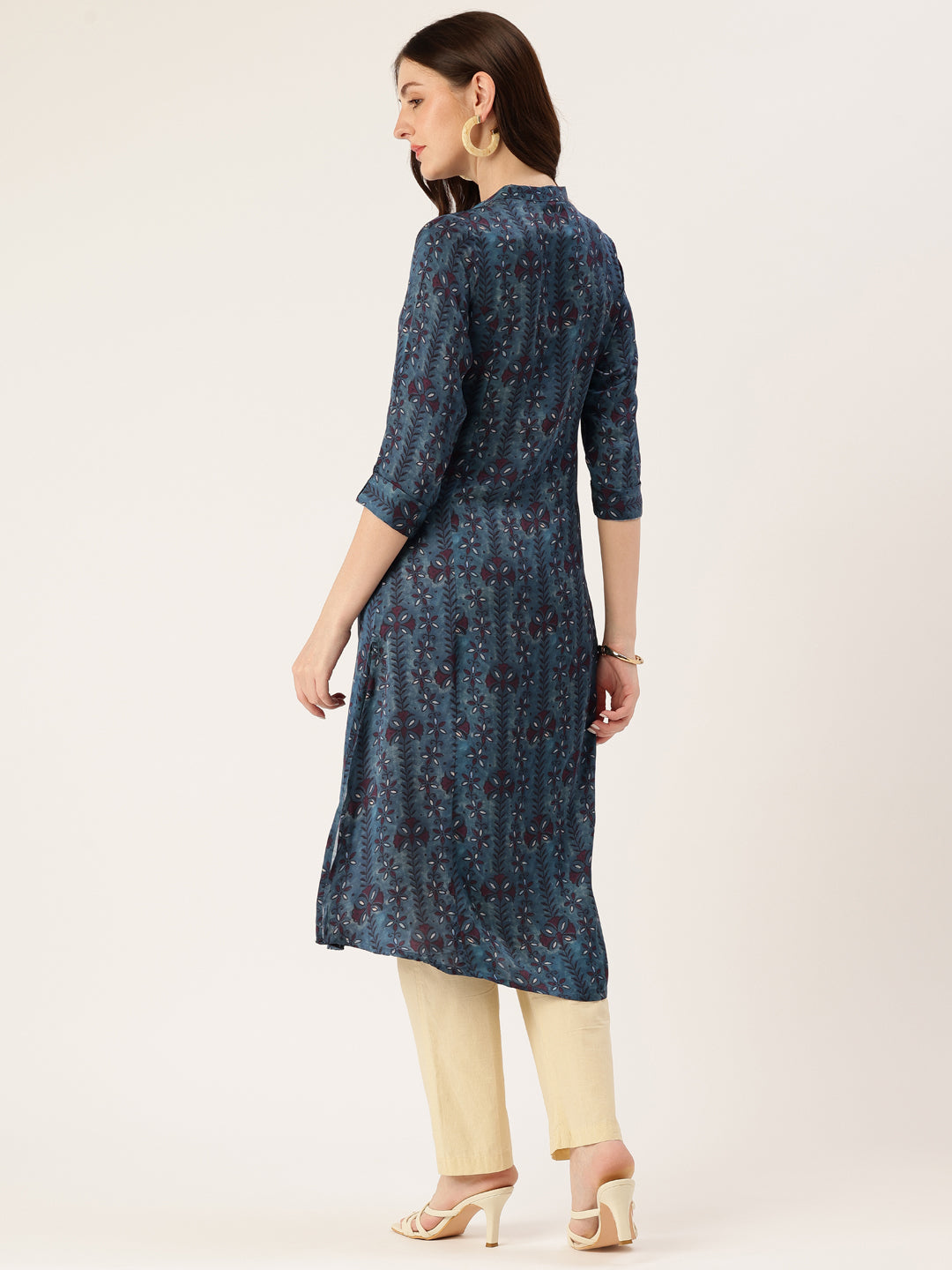 Blue Striped Mandarin Collar A-Line Kurta