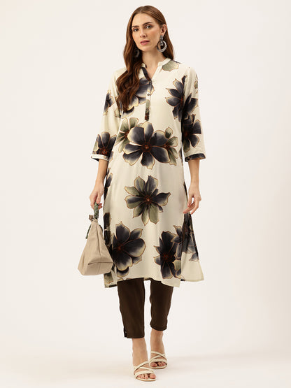 Floral Printed Mandarin Collar Kurta