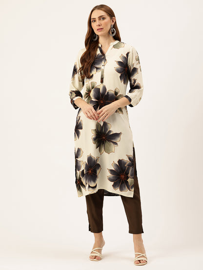 Floral Printed Mandarin Collar Kurta