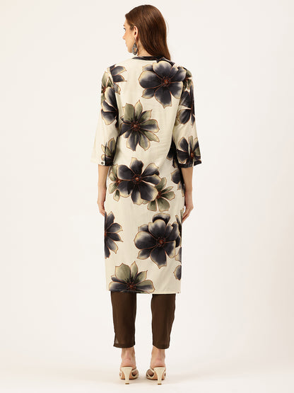 Floral Printed Mandarin Collar Kurta
