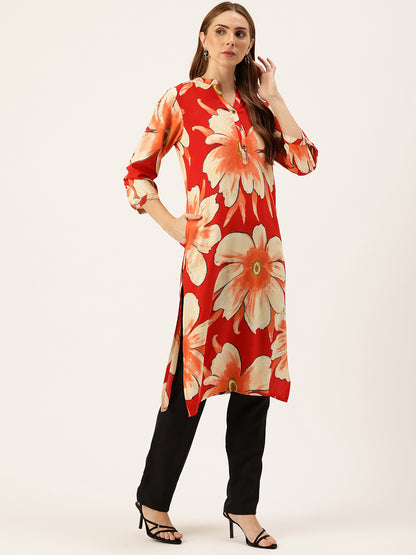 Red Floral Printed Kurta