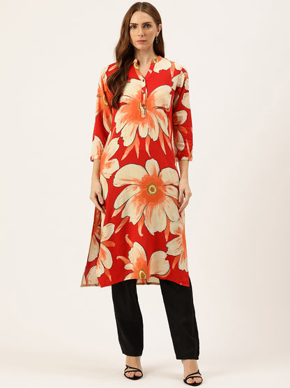 Red Floral Printed Kurta