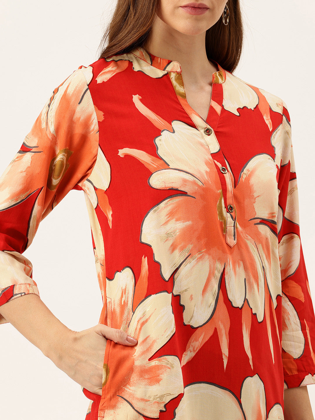 Red Floral Printed Kurta