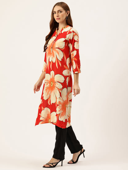 Red Floral Printed Kurta