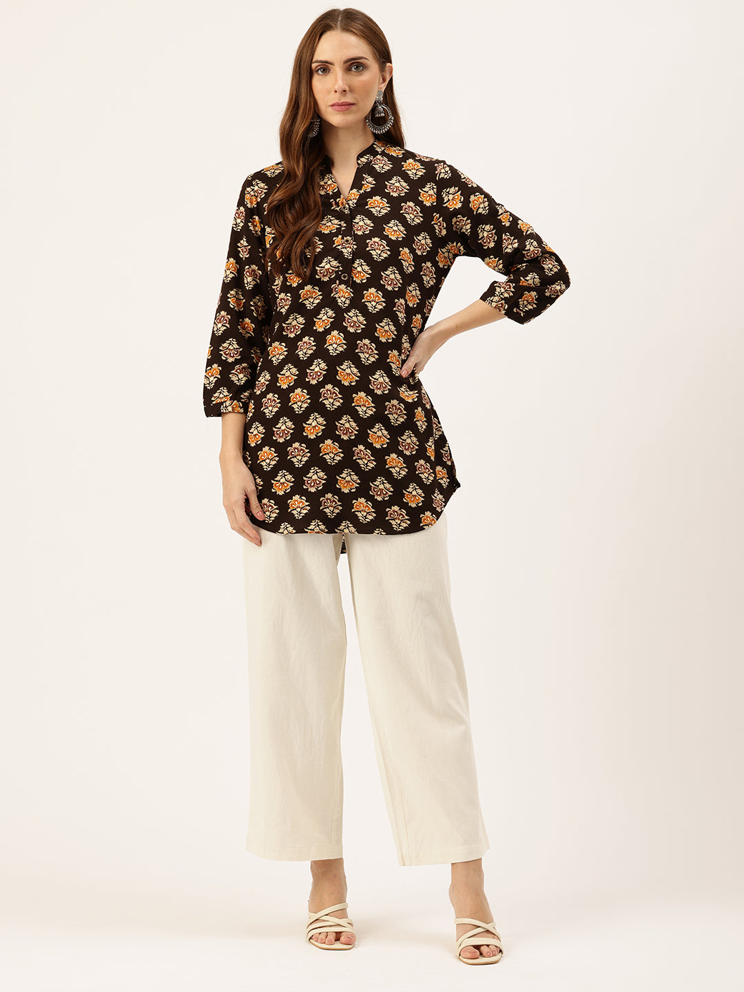 Floral Printed Mandarin Collar Tunic