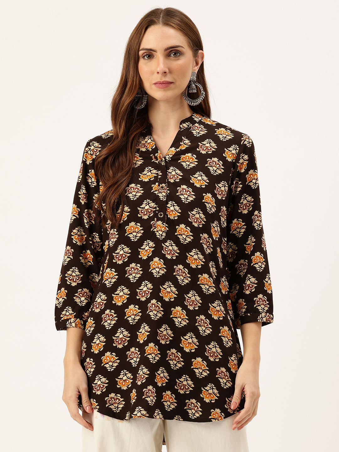 Floral Printed Mandarin Collar Tunic