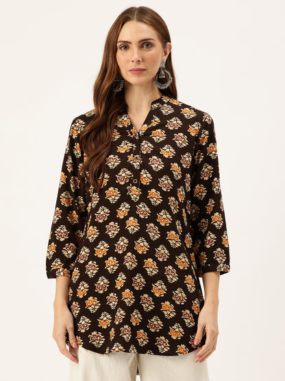 Floral Printed Mandarin Collar Tunic