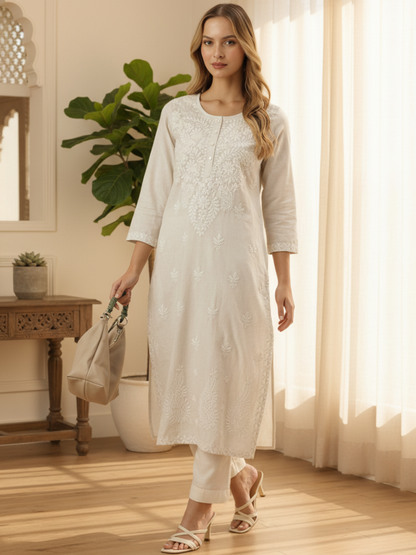 Beige Embroidery Kurta