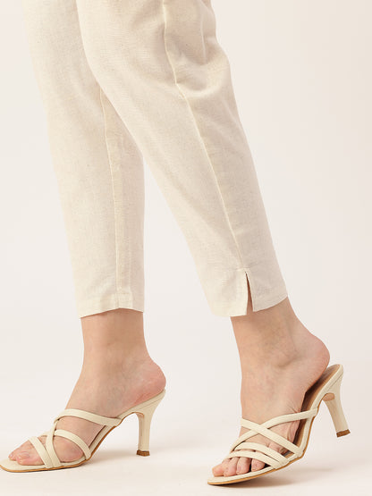 Beige Solid Pencil Pant