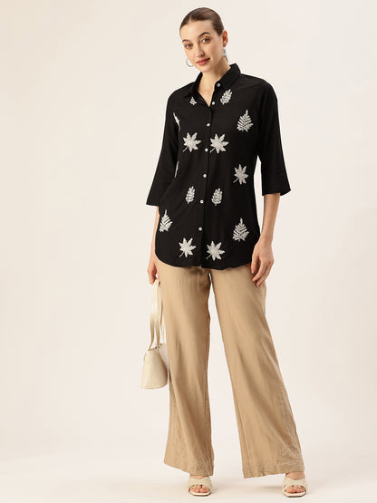Black Floral Embroidered Tunic