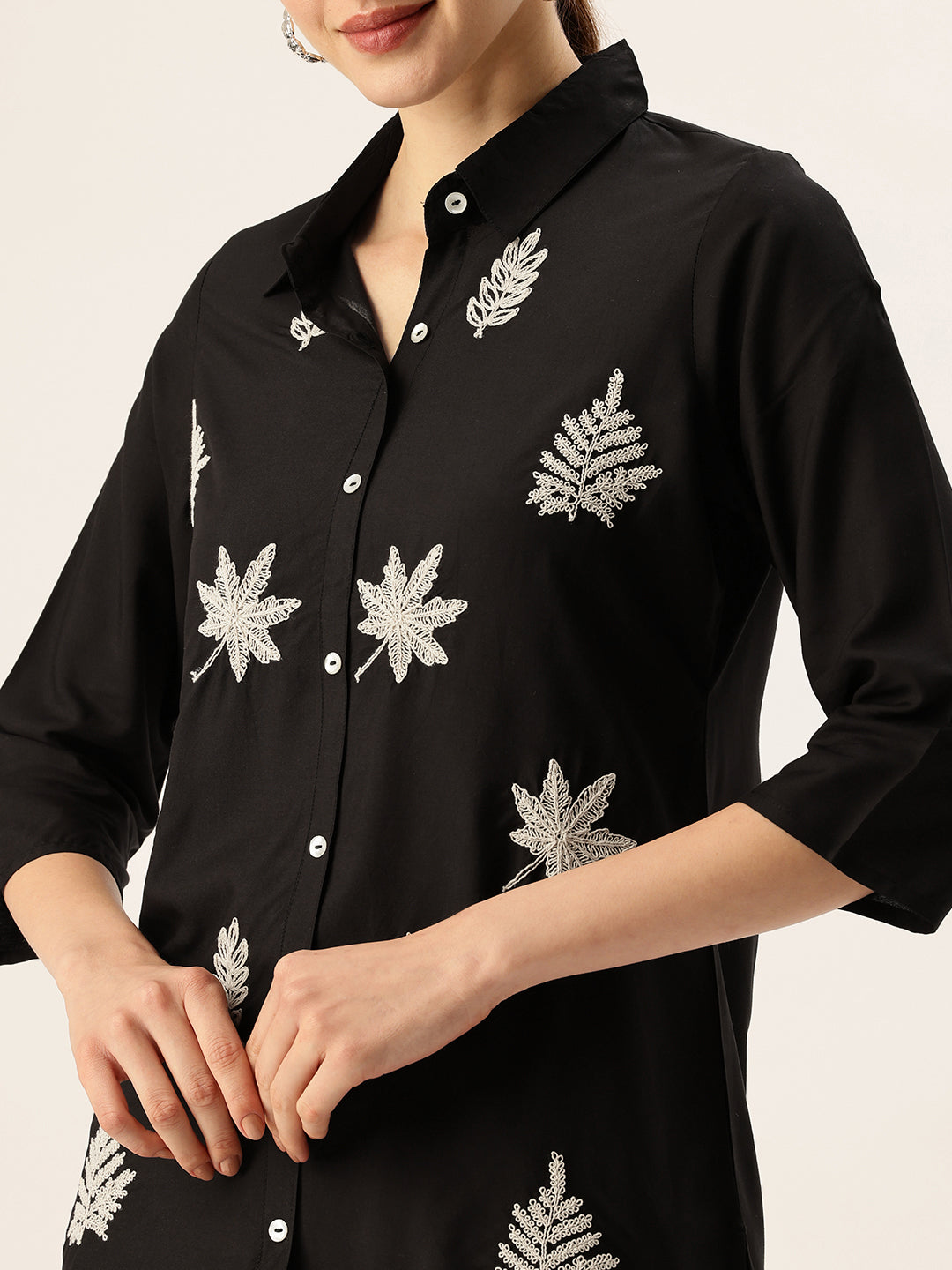 Black Floral Embroidered Tunic