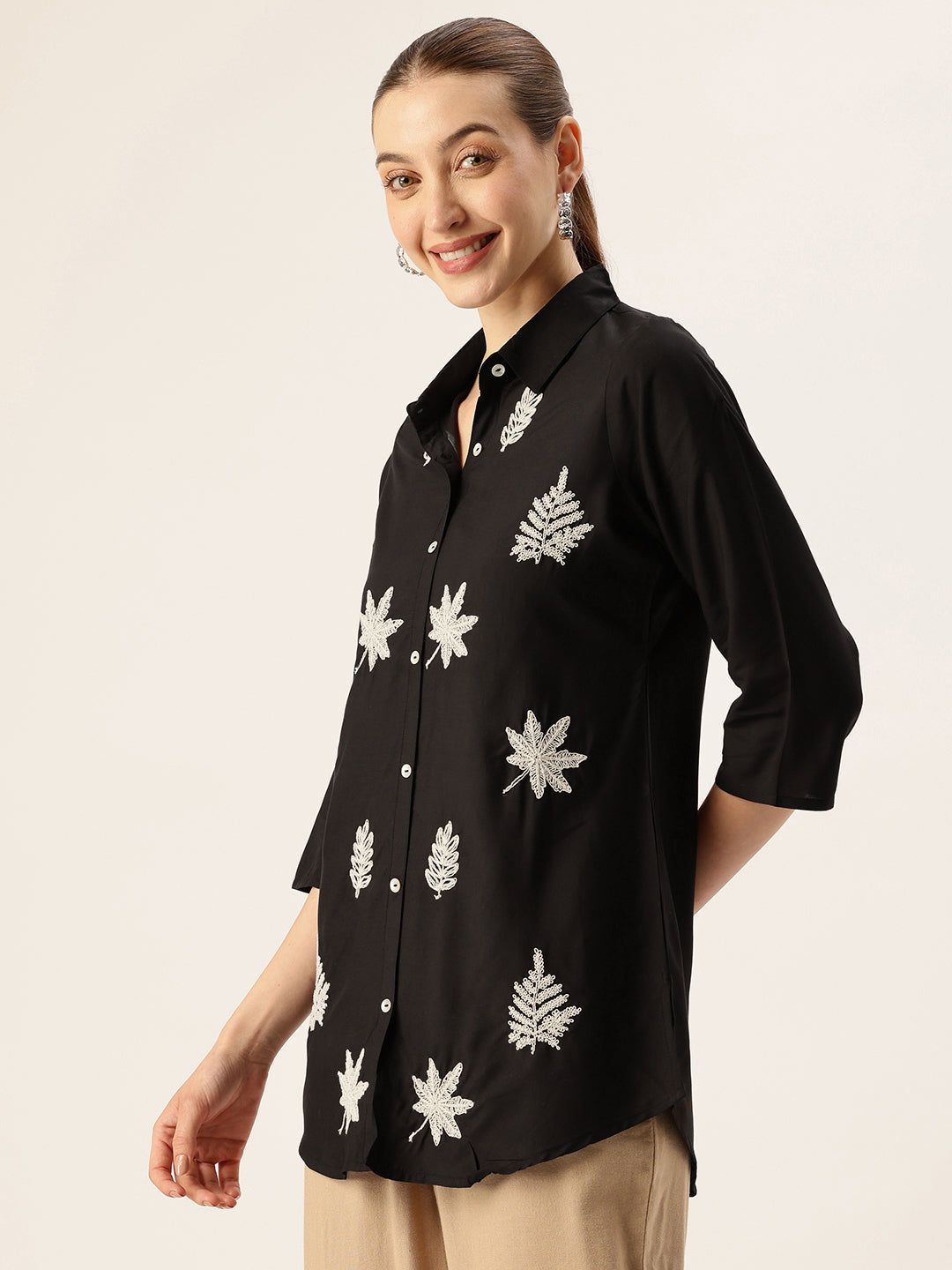 Black Floral Embroidered Tunic