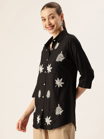 Black Floral Embroidered Tunic