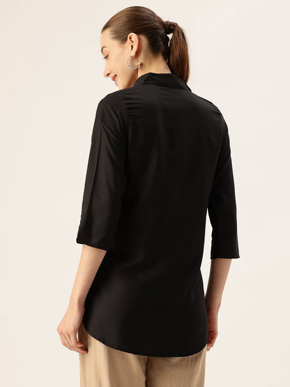 Black Floral Embroidered Tunic